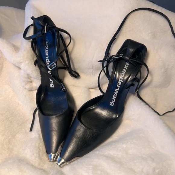 ALEXANDER WANG Leather Selena Ankle Strap Stilettos In Black - Picture 1 of 6